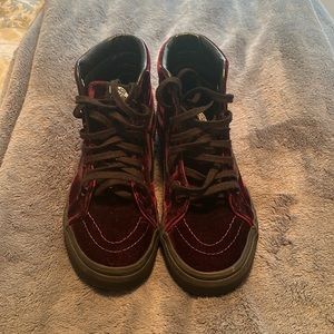 Burgundy Velvet High Top Vans